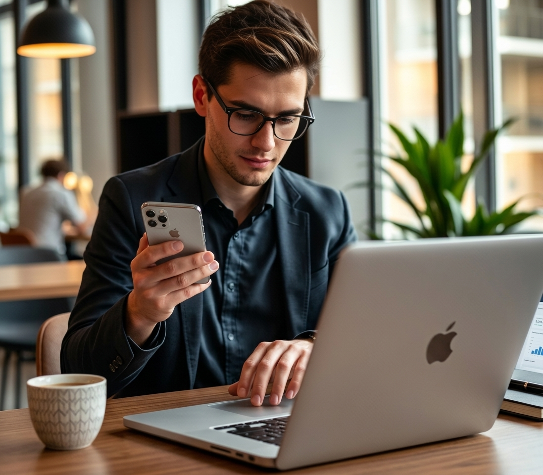 Empreendedor analisando campanhas de TikTok Ads em notebook e celular